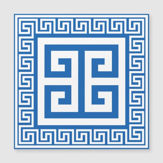 Griechisches Schlüsselmuster - weiße und blaue Mag Magnetkarte (Vorderseite)