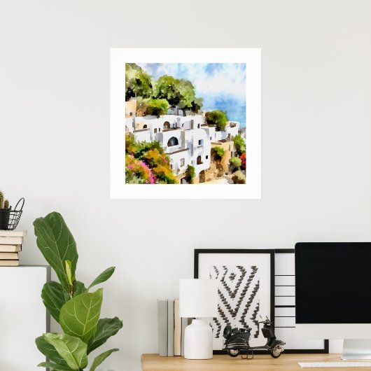 GRIECHISCHES SEESIDDORF WASSERFARBE POSTER (Heimbüro)