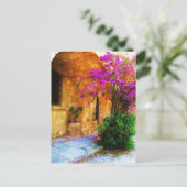 Griechisches Steinhaus - alte Holztür Bougainville Postkarte (Stehend Vorderseite)
