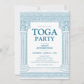 Griechisches Toga-Party in Blau mit eleganten Säul Einladung (Vorderseite)
