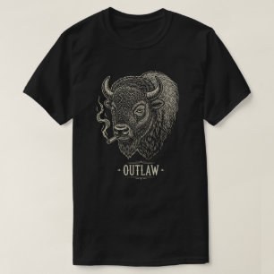 Griesgrämiger rauchender Bison Vintage-Linienkunst T-Shirt