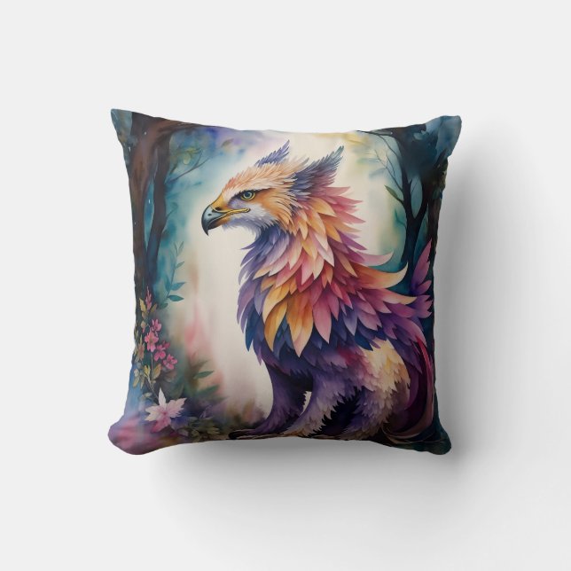 Griffin Forest Watercolor Multicolor Kissen (Vorderseite)