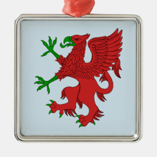 Griffin in Red und Green Ornament Aus Metall
