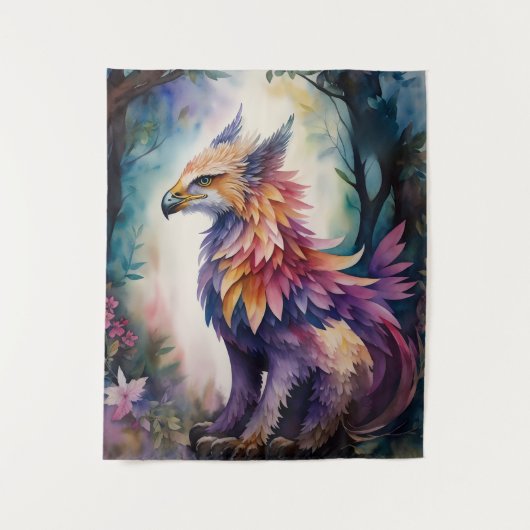Griffin Night Forest Multicolor Watercolor Wandteppich (Vorderseite)