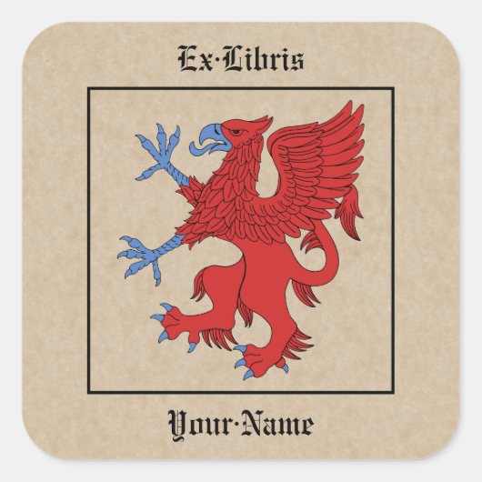 Griffin Rampant Gules Buchzeichen Quadratischer Aufkleber (Vorderseite)