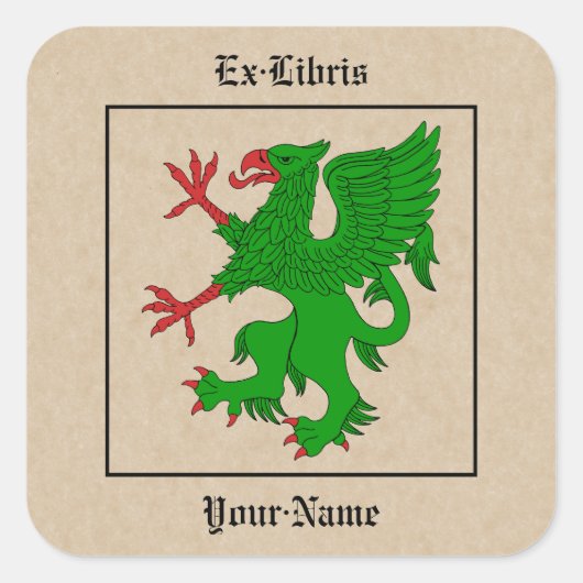 Griffin Rampant Vert Buchzeichen Quadratischer Aufkleber (Vorderseite)