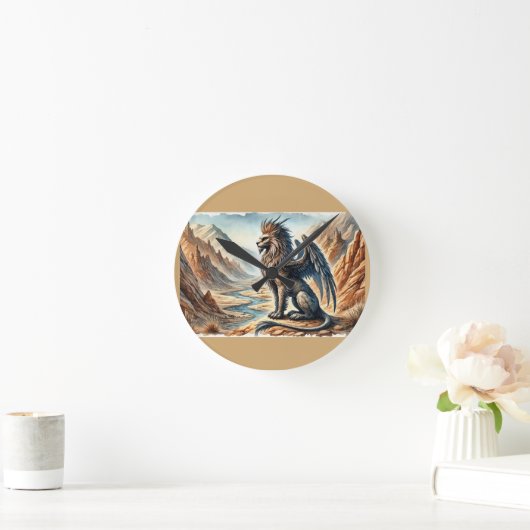 Griffins, Dragons, & Desolate landscapes Runde Wanduhr (Zuhause)