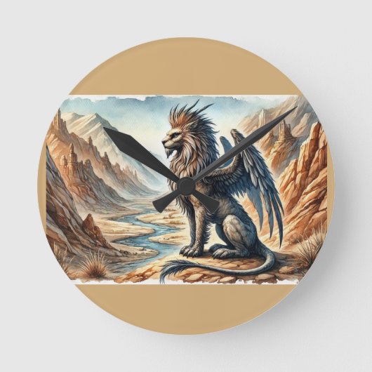 Griffins, Dragons, & Desolate landscapes Runde Wanduhr (Vorderseite)
