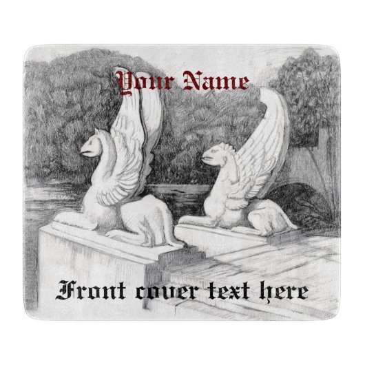 Griffins Skulptur monochrome Stifte Kunst Schneidebrett (Vorderseite)