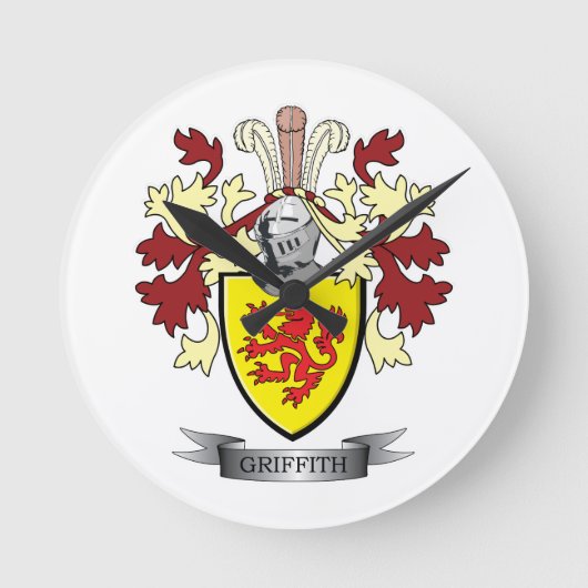 Griffith Family Crest Coat of Arms Runde Wanduhr (Vorderseite)