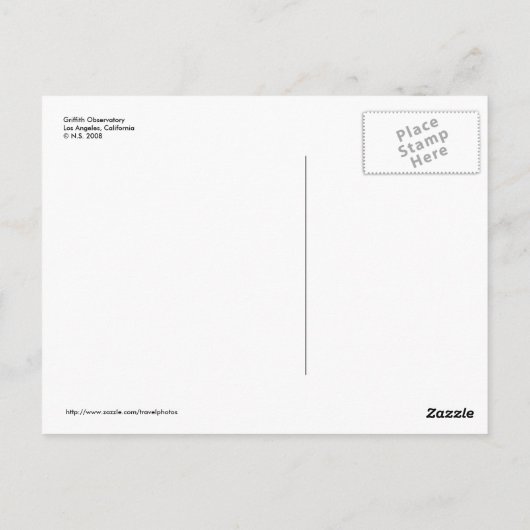 Griffith Observatory Postcard Postkarte (Rückseite)