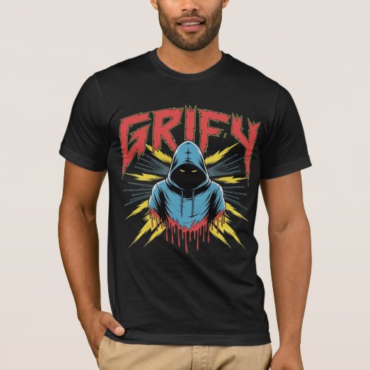Grify Cyber Hacker Kunst Kapuzen-Schurke Binärcode T-Shirt (Vorderseite)