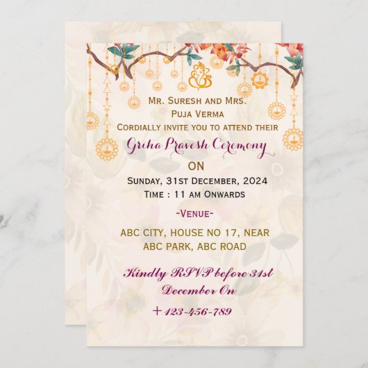 Griha Pravesh Einladungen (Vorne/Hinten)
