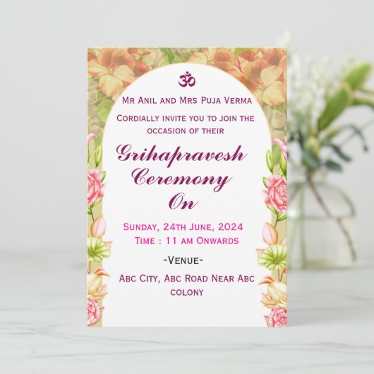 Grihapravesh Invitations  Einladung (Stehend Vorderseite)