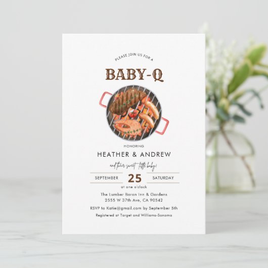Gril Baby-Q GRILLEN Backyard Babydusche Einladung (Stehend Vorderseite)