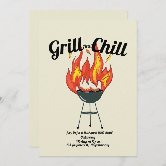 Grill & Chill GRILLEN Bash Einladung | Backyard-Pa (Vorne/Hinten)