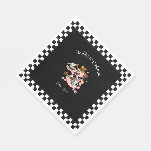 Grill Cookout Pig Banjo Black Custom Serviette (Ecke)