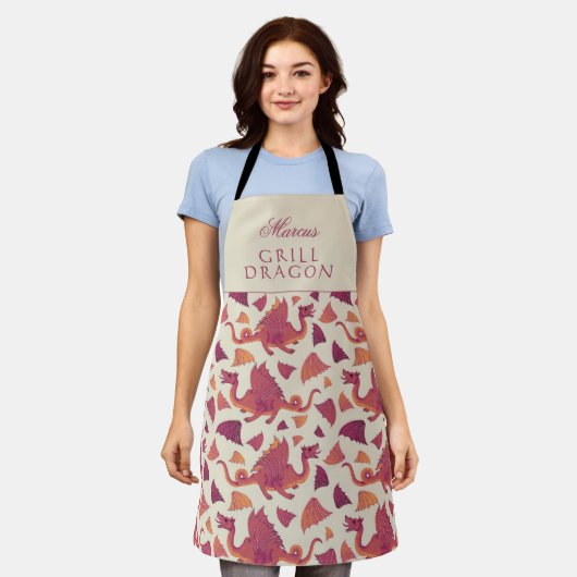 Grill Dragon Red Dragon Pattern Schürze (Getragen)