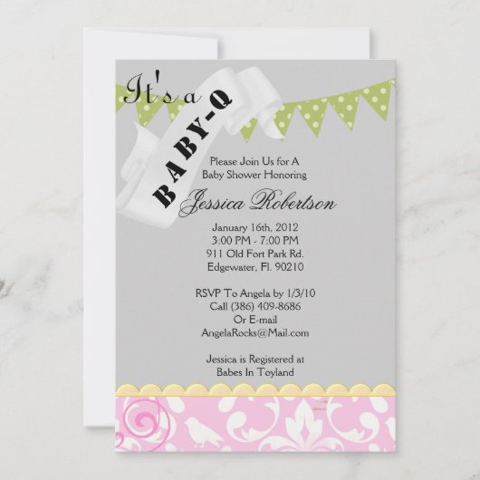 Grill-Dusche des Baby-Q, niedlich Einladung (Vorderseite)