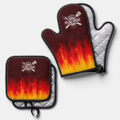 Grill-Flammen — Personalisiertes Steak House Ofenhandschuh & Topflappen-Set (Vorderseite/Rückseite)