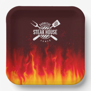 Grill-Flammen — Personalisiertes Steak House Pappteller