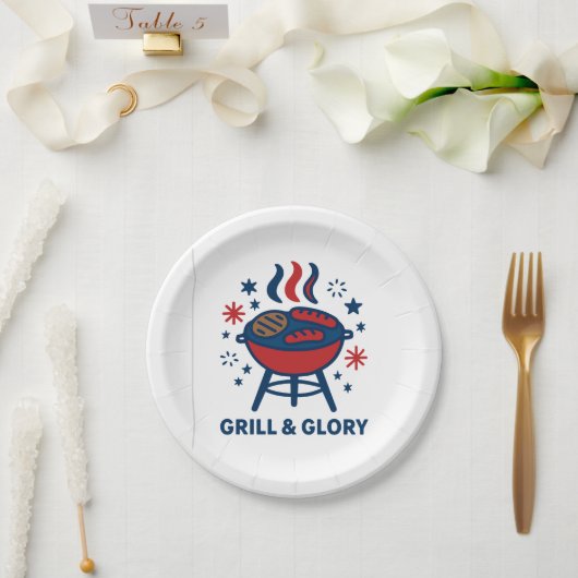 Grill & Glory 4. Juli GRILLEN Paper Plate - Red Wh Pappteller (Hochzeit)