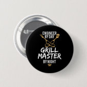 Grill Grillen Master Engineer Funny Barbecue Gesch Button (Vorne & Hinten)