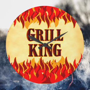 Grill King BBQ Rote Flammen Wanduhr