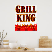 Grill King Red Flames GRILLEN Sprichwort Print Poster (Küche)