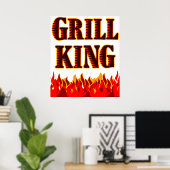 Grill King Red Flames GRILLEN Sprichwort Print Poster (Heimbüro)
