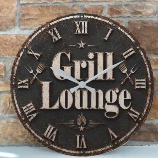 Grill Lounge Rustic BBQ Man Cave Grill Master Gift Große Wanduhr