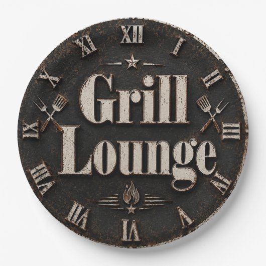 Grill Lounge Rustic BBQ Man Cave Grill Master Gift Pappteller (Vorderseite)