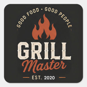 🔥 Grill Master BBQ Restaurant Küchenpersonal Logo Quadratischer Aufkleber