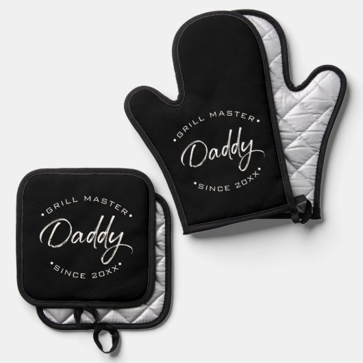 Grill Master Daddy Personalisiertes Jahr Ofenhandschuh & Topflappen-Set (Vorderseite/Rückseite)