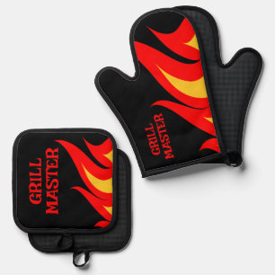 Grill Master GRILLEN Feuer Flammen personalisiert Ofenhandschuh & Topflappen-Set