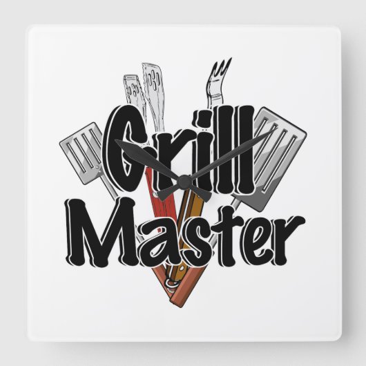 Grill Master mit GRILLEN Tools Quadratische Wanduhr (Vorderseite)