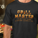 GRILL MASTER Personalisierte GRILLEN T-Shirt<br><div class="desc">Das ultimative Accessoire für jeden Grillmeister: ein personalisierter T - Shirt mit dem Titel GRILL MASTER in Flammen und Feuertypografie und einem Namen oder lustigen Phrasen oder Sprichwort. Es ist der perfekte Weg, um Ihre Liebe des Kochens im Freien zu zeigen, ob es nun darum geht, Burger drehen oder am...</div>