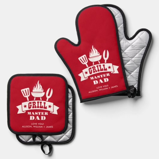 Grill Master Vater Red Ofenhandschuh & Topflappen-Set (Vorderseite/Rückseite)