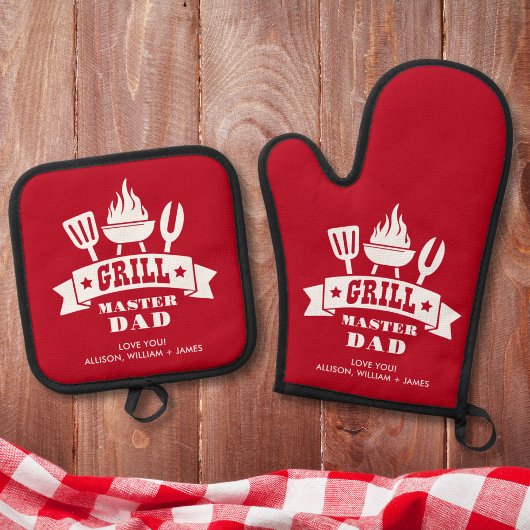 Grill Master Vater Red Ofenhandschuh & Topflappen-Set