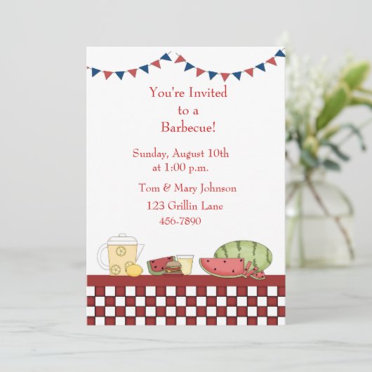 Grill-Picknick-karierte Grenze Einladung (Stehend Vorderseite)