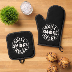 Grill Rauch Entspannung BBQ Zitat Ofenhandschuh & Topflappen-Set