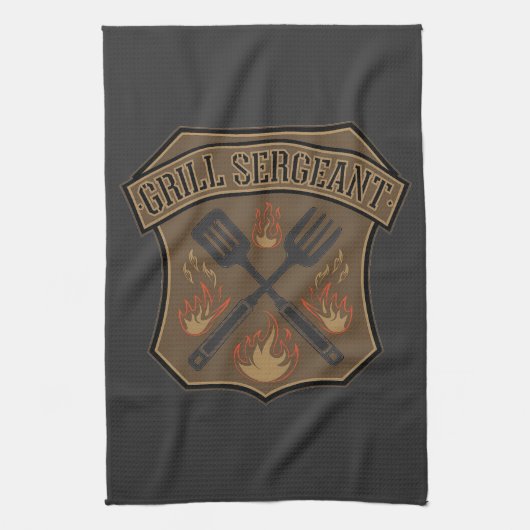 Grill Sergeant Abzeichen Design mit Spatel und Gab Geschirrtuch (Vertikal)