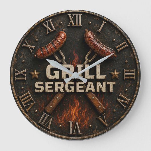 Grill Sergeant Funny BBQ Grill Master Barbecue  Große Wanduhr (Vorderseite)