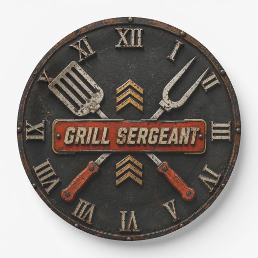 Grill Sergeant Funny BBQ Grill Master Man Cave Pappteller (Vorderseite)