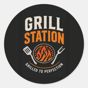 🔥 Grill-Station Burger-Restaurant Kochteam 🍔 Runder Aufkleber