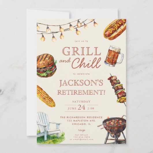 Grill und Chill Barbeque GRILLEN Pensionierung Par Einladung (Vorderseite)