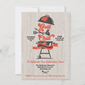Grill und Chill Woodcut Retro GRILLEN Grill Party Einladung (Vorderseite)