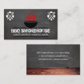 Grill und Feuer | Chalkboard Wood Visitenkarte (Vorne/Hinten)