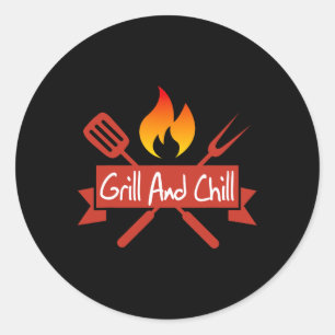 Grill und Kill Grillen Food Lover Funny Runder Aufkleber