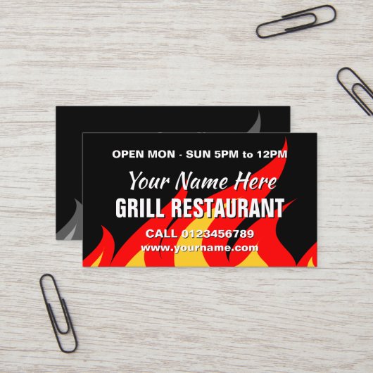 Grill- und Wok-Restaurant Visitenkartenvorlage Visitenkarte (Vorderseite/Rückseite Beispiel)